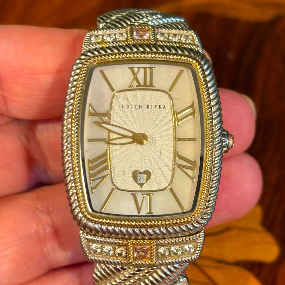 Mother of Pearl StainlessSteel Bracelet-Watch with Double Latch, by Judith Ripka